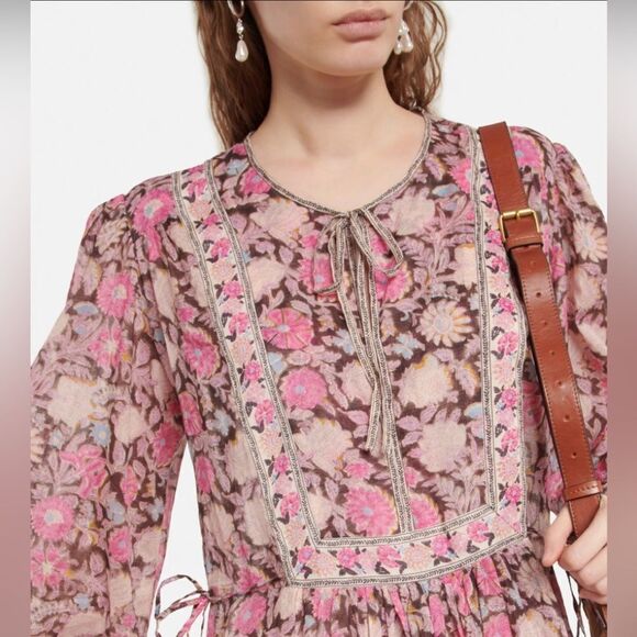 Isabel Marant Étoile Gilinesia Floral Cotton Peasant Minidress size 36/us size 4 - Picture 3 of 16